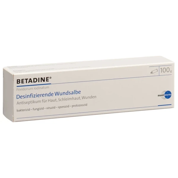 Hier sehen Sie den Artikel BETADINE desinfizierende Wundsalbe Tb 100 g aus der Kategorie Arzneimittel der Liste D. Dieser Artikel ist erhältlich bei pedro-shop.ch