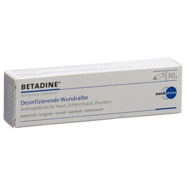 Hier sehen Sie den Artikel BETADINE desinfizierende Wundsalbe Tb 30 g aus der Kategorie Arzneimittel der Liste D. Dieser Artikel ist erhältlich bei pedro-shop.ch