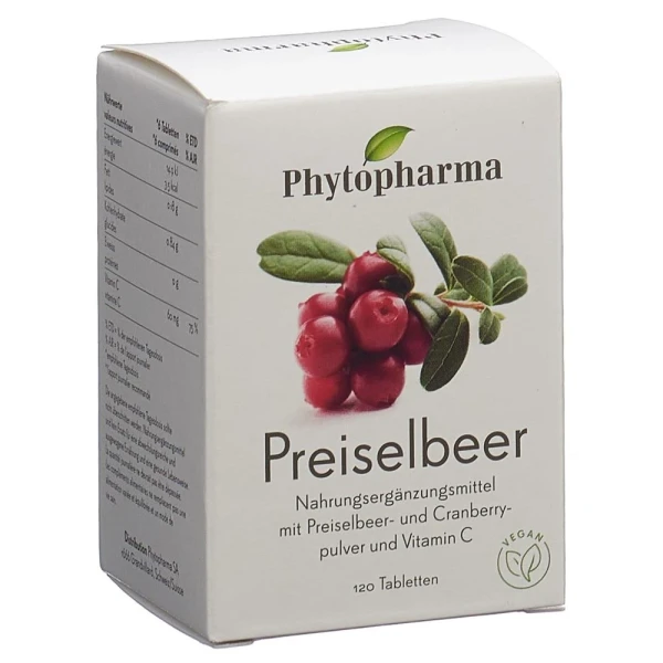 Hier sehen Sie den Artikel PHYTOPHARMA Preiselbeer Tabl 120 Stk aus der Kategorie Nahrungsergänzungsmittel. Dieser Artikel ist erhältlich bei pedro-shop.ch