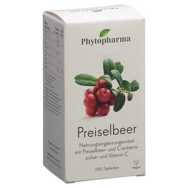 Hier sehen Sie den Artikel PHYTOPHARMA Preiselbeer Tabl 280 Stk aus der Kategorie Nahrungsergänzungsmittel. Dieser Artikel ist erhältlich bei pedro-shop.ch