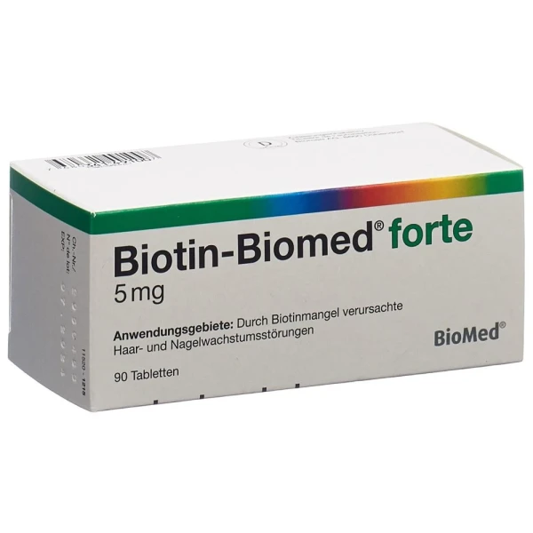 Hier sehen Sie den Artikel BIOTIN Biomed forte Tabl 5 mg 90 Stk aus der Kategorie Arzneimittel der Liste D. Dieser Artikel ist erhältlich bei pedro-shop.ch