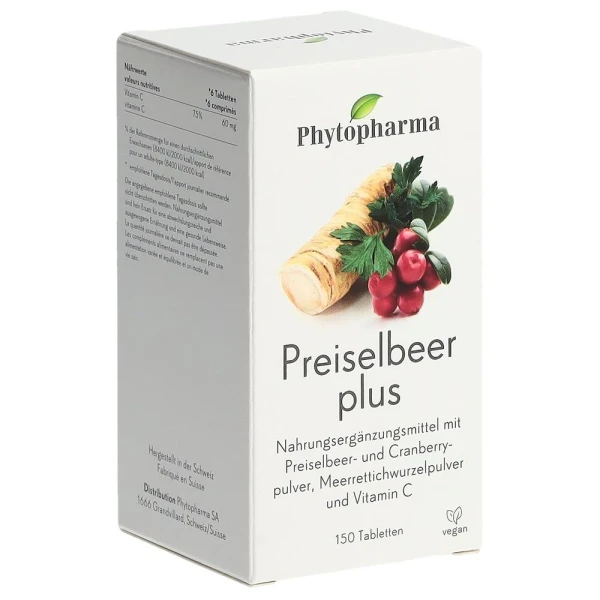 Hier sehen Sie den Artikel PHYTOPHARMA Preiselbeer plus Tabl 150 Stk aus der Kategorie Nahrungsergänzungsmittel. Dieser Artikel ist erhältlich bei pedro-shop.ch