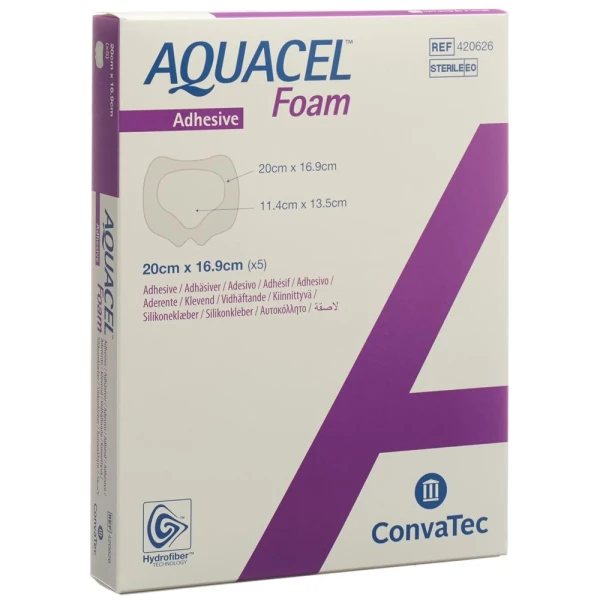 Hier sehen Sie den Artikel AQUACEL FOAM adhäsiv 20x16.9cm Sakral 5 Stk aus der Kategorie Wundauflagen Hydrofaser (gelierende Faserverbände). Dieser Artikel ist erhältlich bei pedro-shop.ch