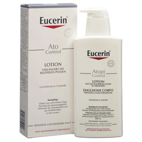 Hier sehen Sie den Artikel EUCERIN AtoControl Intensiv Lotion 400 ml aus der Kategorie Körpermilch/Creme/Lotion/Öl/Gel. Dieser Artikel ist erhältlich bei pedro-shop.ch