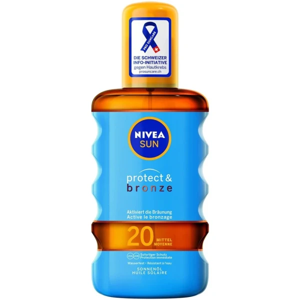 Hier sehen Sie den Artikel NIVEA Sun Protect&Bronze Sonnenöl LSF20 200 ml aus der Kategorie Sonnenschutz. Dieser Artikel ist erhältlich bei pedro-shop.ch