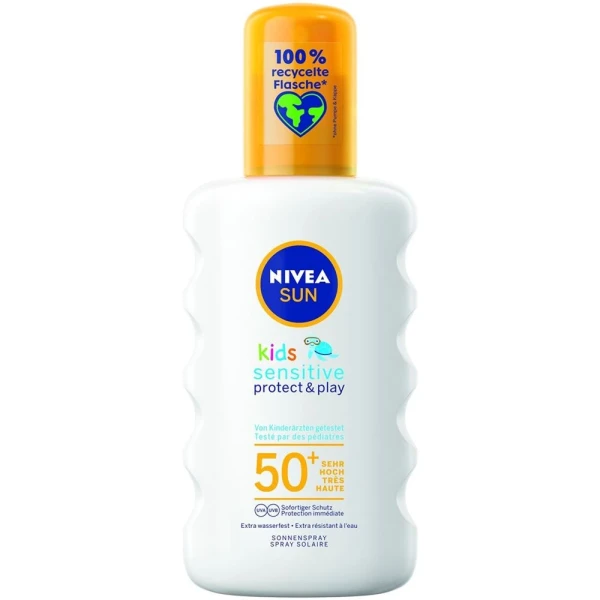 Hier sehen Sie den Artikel NIVEA Sun Kids Prot&Sens Sonnenspray LSF50+ 200 ml aus der Kategorie Sonnenschutz. Dieser Artikel ist erhältlich bei pedro-shop.ch