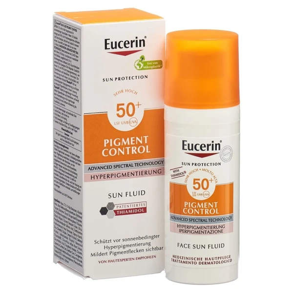 Hier sehen Sie den Artikel EUCERIN SUN Face Pigment Cont Fluid LSF 50+ 50 ml aus der Kategorie Sonnenschutz. Dieser Artikel ist erhältlich bei pedro-shop.ch