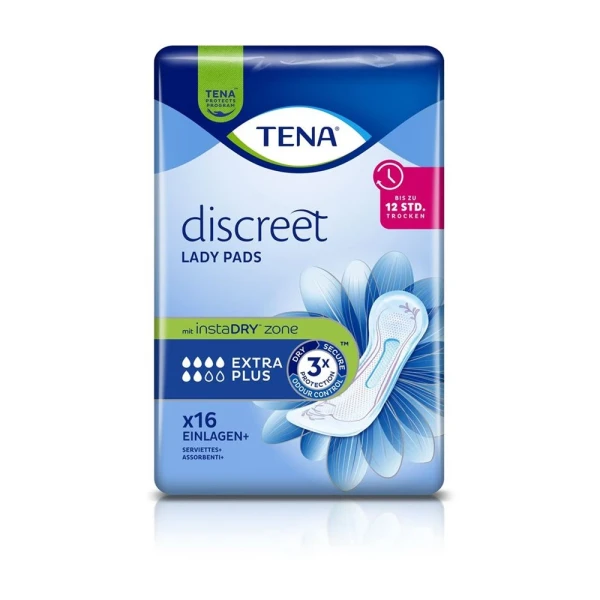 Hier sehen Sie den Artikel TENA Lady discreet Extra Plus 16 Stk aus der Kategorie Inkontinenz Einlagen. Dieser Artikel ist erhältlich bei pedro-shop.ch