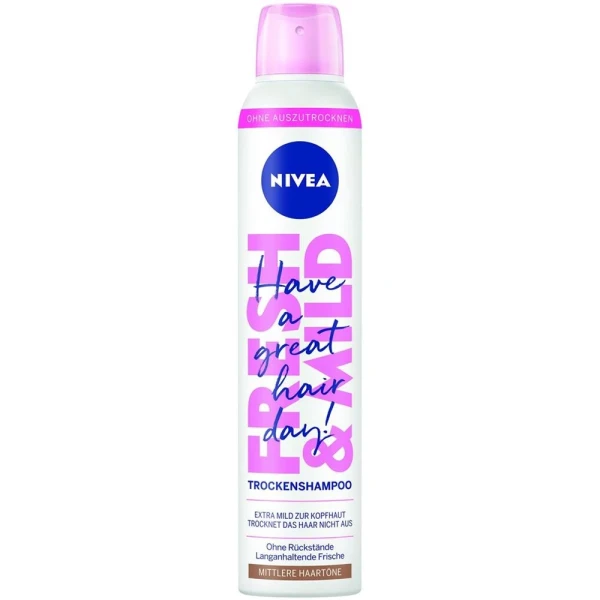 Hier sehen Sie den Artikel NIVEA Fresh&Mild Trockenshamp brünett mitt 200 ml aus der Kategorie Trockenshampoo. Dieser Artikel ist erhältlich bei pedro-shop.ch