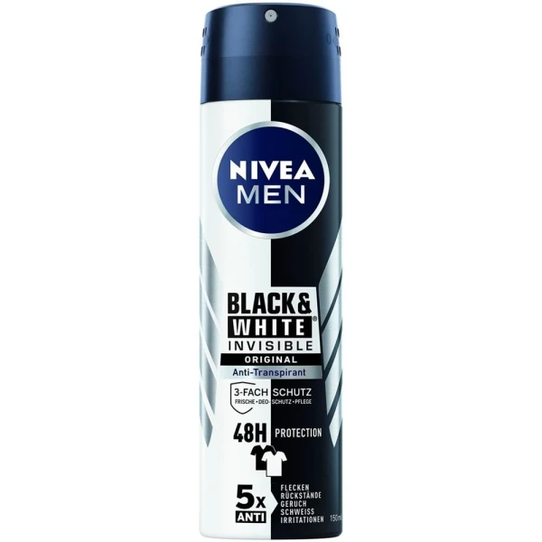 NIVEA Male Deo Inv Bla&Whi Aeros Or (n) Spr 150 ml