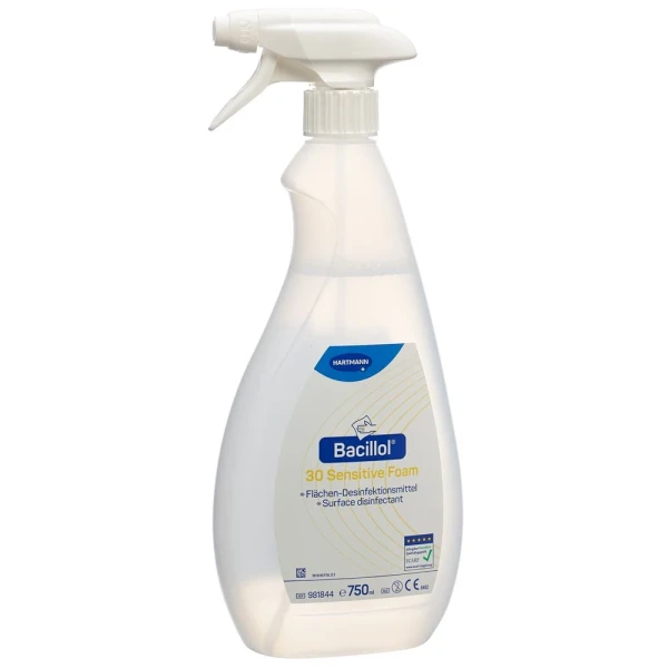 Hier sehen Sie den Artikel BACILLOL 30 Sensitive Foam Spr 750 ml aus der Kategorie Flächendesinfektion - Flüssig. Dieser Artikel ist erhältlich bei pedro-shop.ch