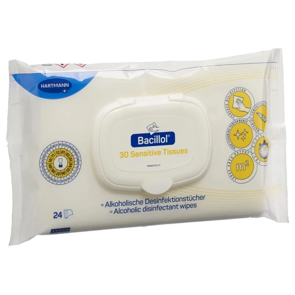 Hier sehen Sie den Artikel BACILLOL 30 Sensitive Tissues 24 Stk aus der Kategorie Flächendesinfektion - Tücher. Dieser Artikel ist erhältlich bei pedro-shop.ch